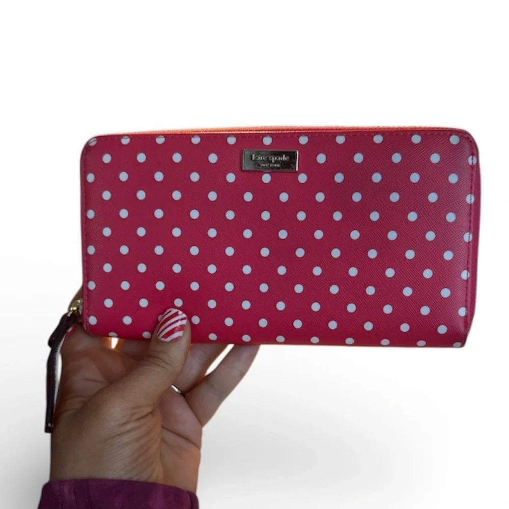 Kate Spade Red White Polka Dot Wallet Clutch wristlet zip around designer